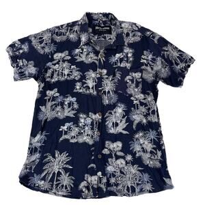 Heartless Clothing Men's Medium Navy Blue Palm Tree Print Button Up Shirt